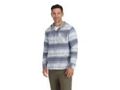 Simms Santee Flannel Hoody -Cheap Fishing Shop simms navy storm steelbluestripe santeeflannelhoody modelfront 50 99 sim 10025n